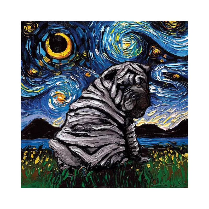 Blue Shar-Pei Night by Aja Trier - Wrapped Canvas Print, 45.72 cm H x 45.72 cm W x 3.175 cm D