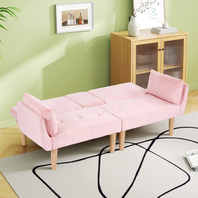 72" Foldable Pink Velvet Double Sofa, Space-Saving