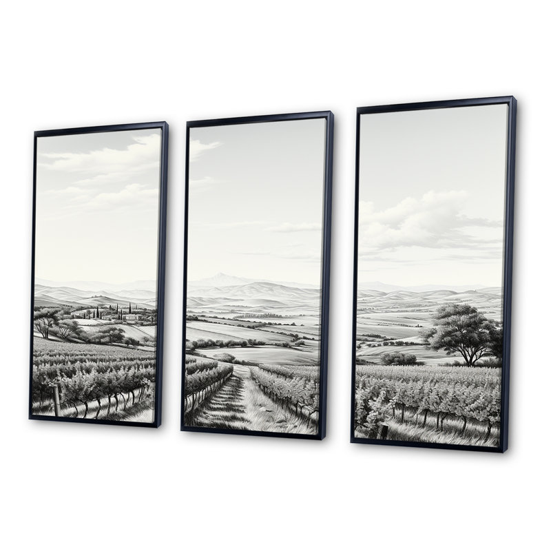 Vineyard Scenery Landscape Beauty IV - Vineyard, ensemble d'art sur toile, Cadre flottant noir, H 40 po x l 60 po x P 1 po