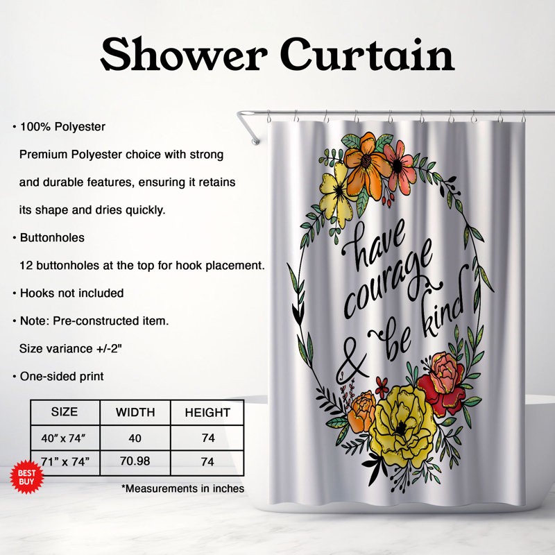 Rideau de douche standard 1 pièce Sparkling Be Kind, H 74 po x l 71 po