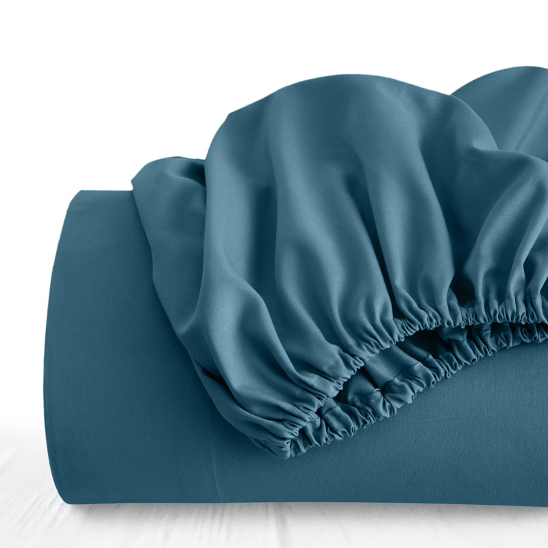 Lux Decor Soft Microfiber Bottom Sheets Upto 16 Inches Deep Pocket Fitted Sheet, Navy, Full/Double