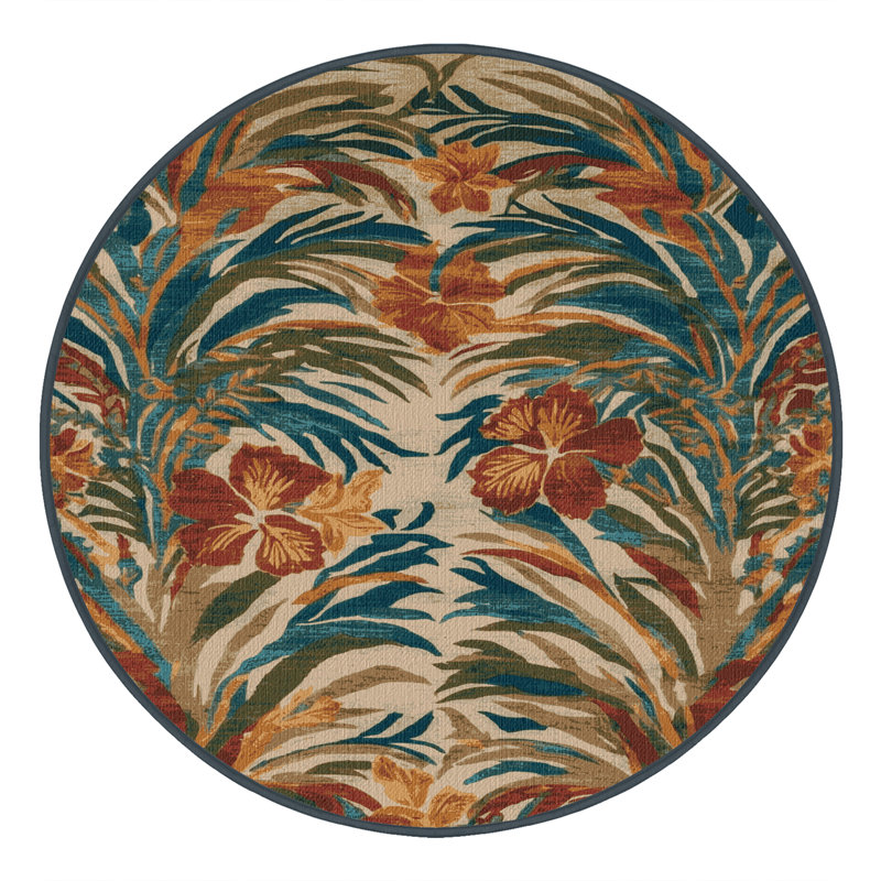 Washable Tropical Pacific Coastal Area Rug, Round 4'