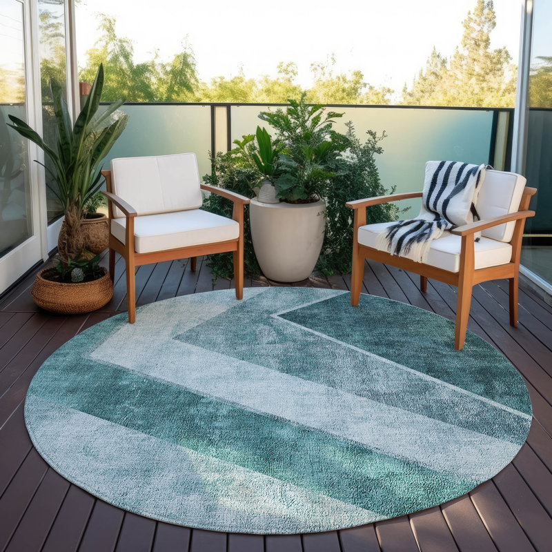 Berneda Washable Geometric Indoor / Outdoor Rug, Round 8'