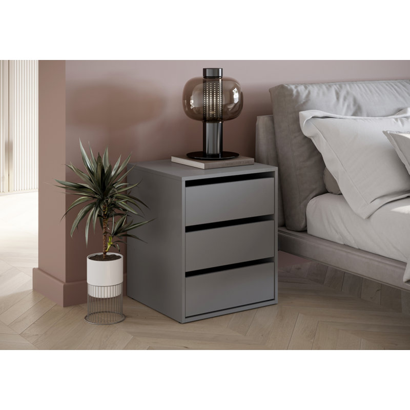  3 Drawer Bedside Table, Grey