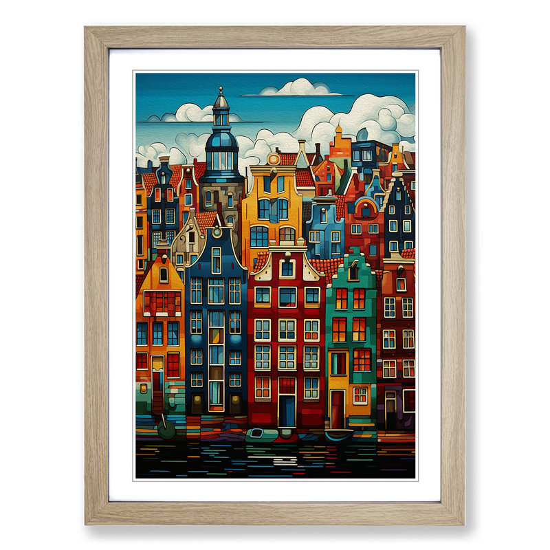 XYZ-FRM-V1223-1798 Amsterdam Geometric No.2 - Single Picture Frame Print on Wood, 64cm H x 46cm W x 2cm D, Oak 
