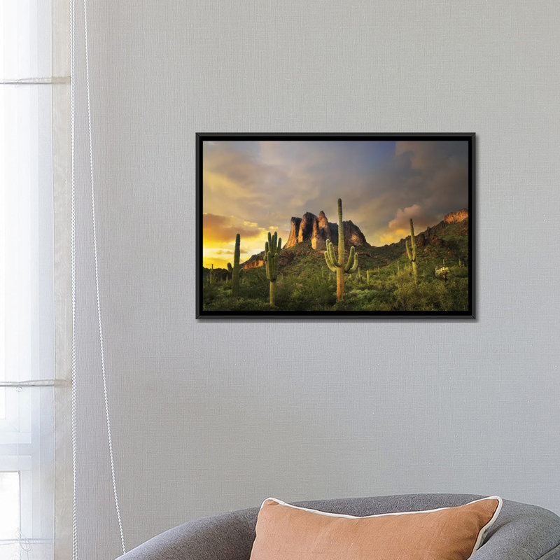 «Desert Sunset», reproduction d'art sur toile encadrée, H 18 po x l 26 po, Noir, Reproduction encadrée sans passe-partout