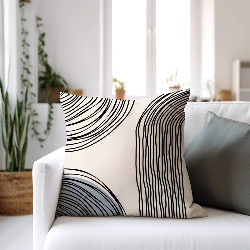 Coussin décoratif réversible intérieur / extérieur Cassie, H 19 po x l 19 po, Gris / Crème / Noir