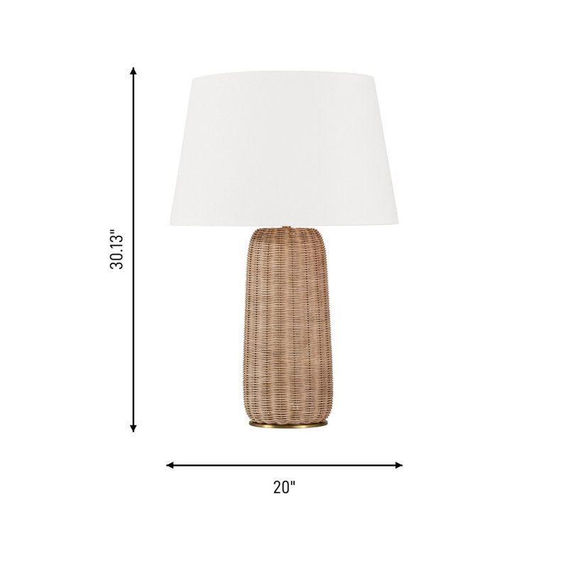 Thom Filicia Dumar 1 Light Bedroom Home Office Living Room Lamp In Blonde Rattan Finish With White Linen Shade