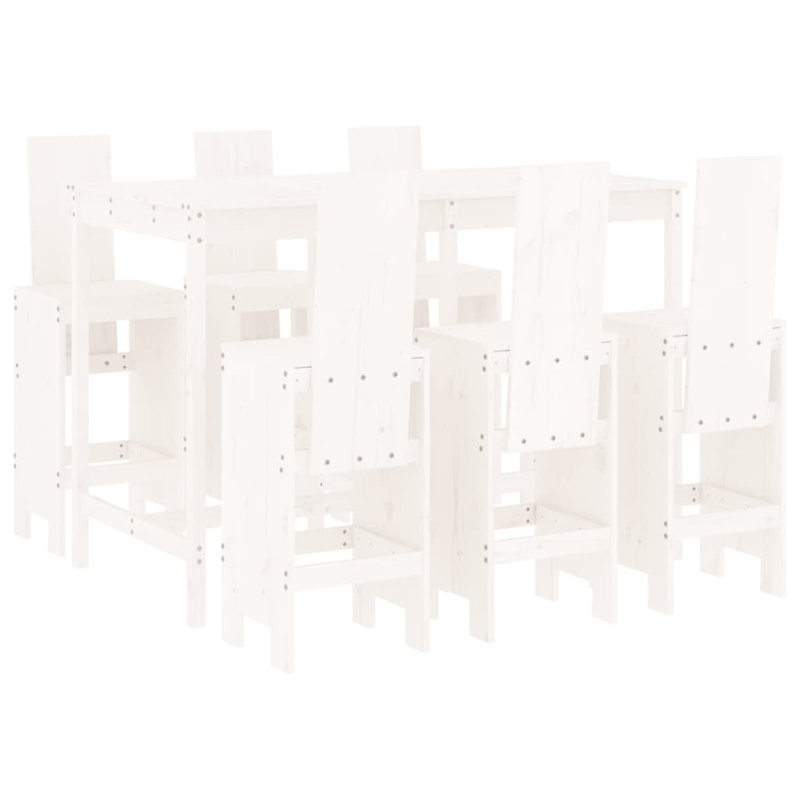 Auggie Brayden Studio Bar Set with Wood Frame and Solid Wood Outer Material, White