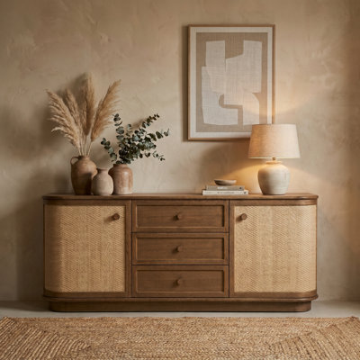 Bastian 71” Oak and Rattan Sideboard