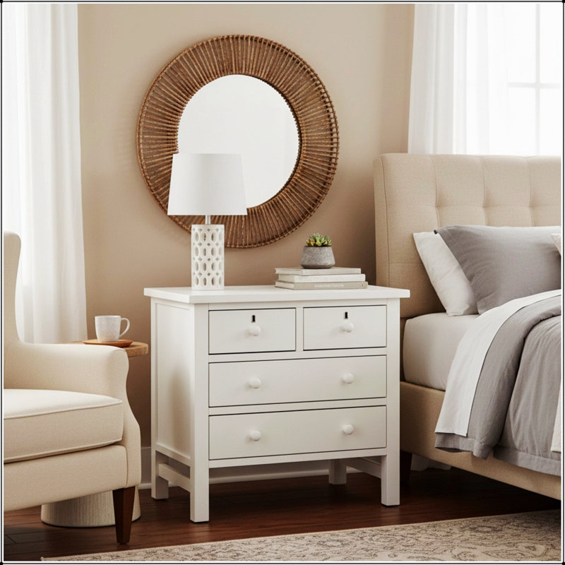 Table de chevet avec 4 tiroirs Georgina, Blanc antique