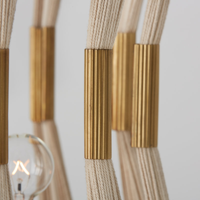 Luminaire suspendu tambour à 4 lumières Gearalt, Corde naturelle blanchie / laiton patiné