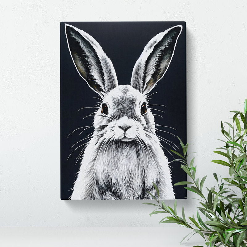 Monochrome Hare No.2 - Wrapped Canvas, 60cm H x 40cm W x 3cm D
