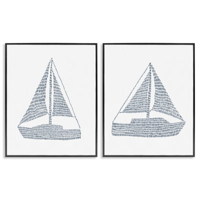 Simple Lines Nautical Sailboats 2 PC Framed Giclee Art Set by Jetty Home, LLC