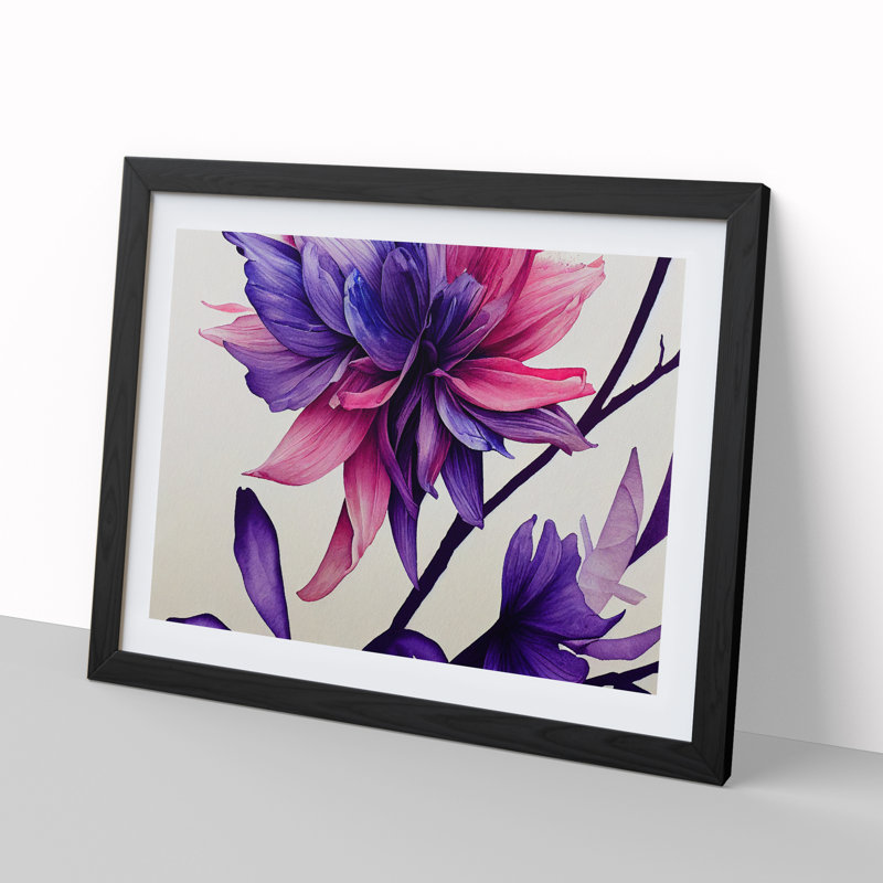 Creative Watercolour Flowers - Single Picture Frame Print, Black, 46cm H x 64cm W x 2cm D