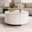 Modern Round Movable Coffee Table With Casters, 2 Drawers, Marble Pattern Sintered Stone Top-1043721977