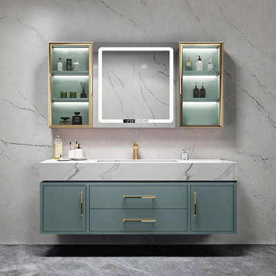 Modern rock slab integrated basin bathroom cabinet