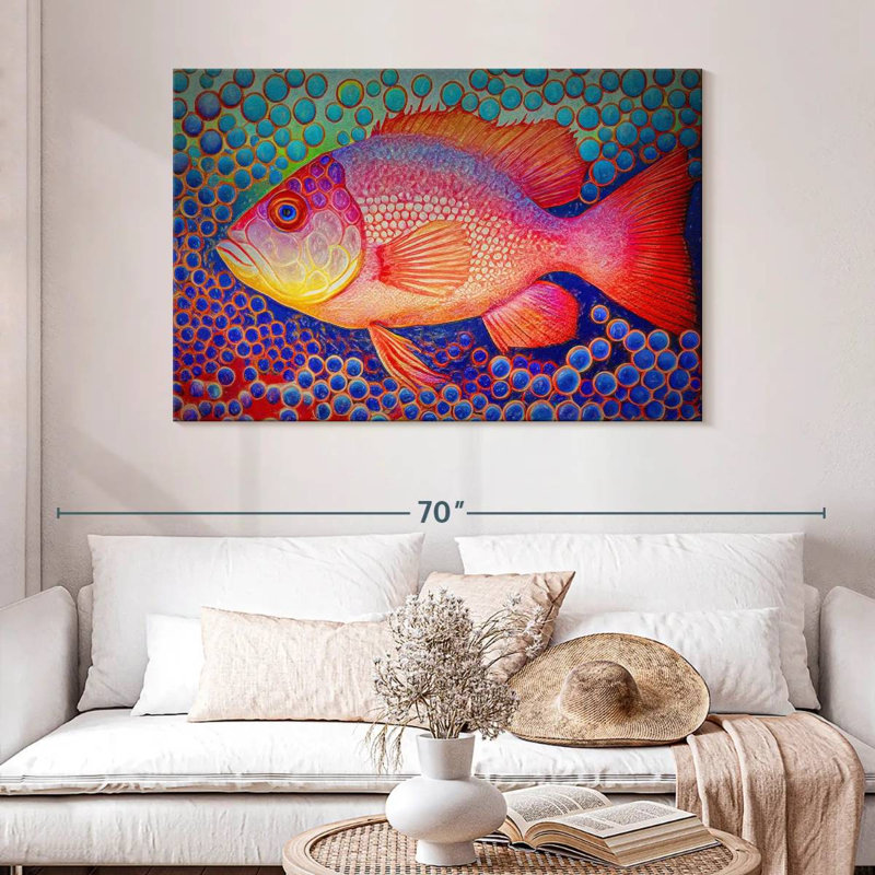 Brampt Red Snapper Fish And Abstract Bubbles, 32" H x 48" W