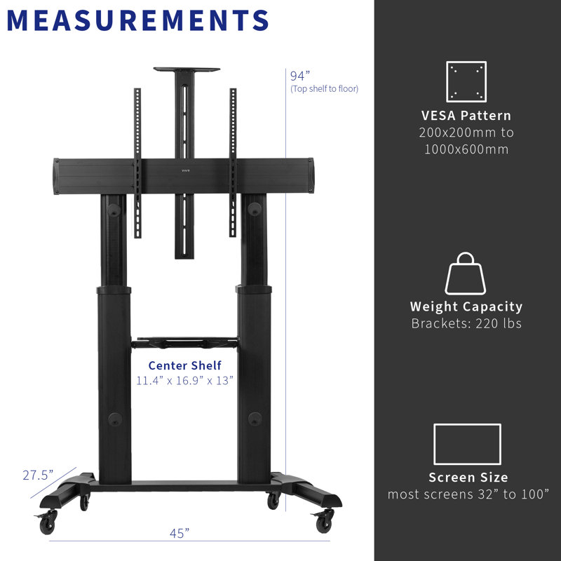 Support de plancher Vivo noir pouvant supporter jusqu'à 220 lb