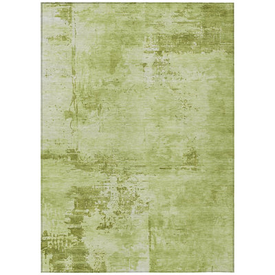 5' X 8' Lime Green And Ivory Abstract Washable Indoor Outdoor Area Rug
