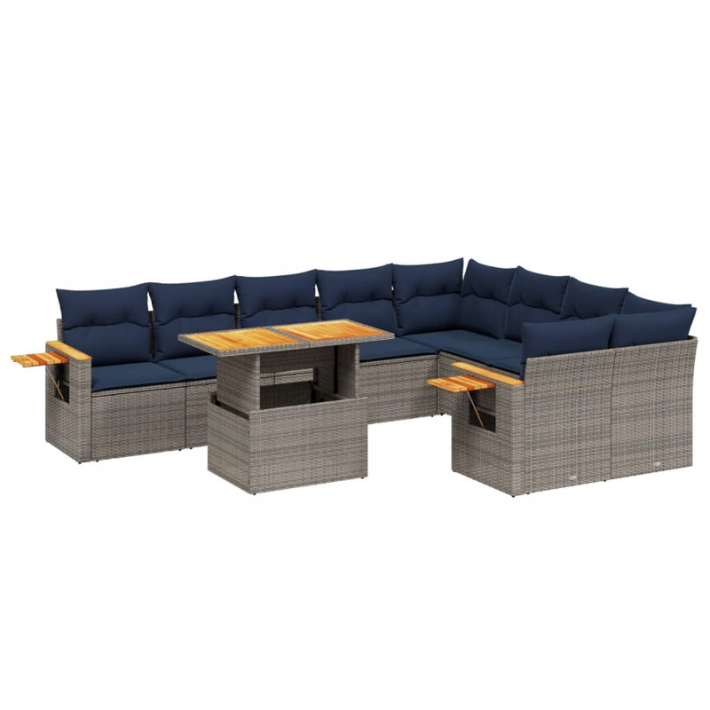  Ensemble de canapé de patio 10 pièces avec coussins en rotin de polyester, Gris, Bleu