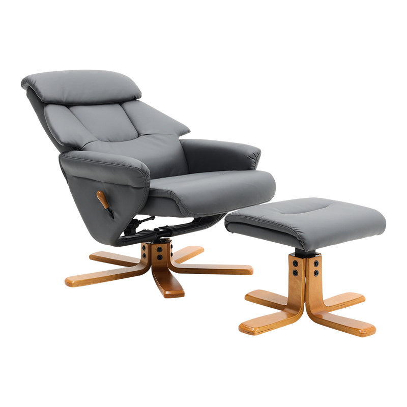 Faux Leather Manual Swivel Recliner with Ottoman, Dark Grey Faux Leather