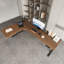 Bureau en bois massif en forme de L brun noisette + réglable en L noir + acier au carbone-826409527-826409523