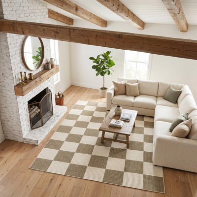 Checkerboard Washable Area Rug with Non-Slip Backing