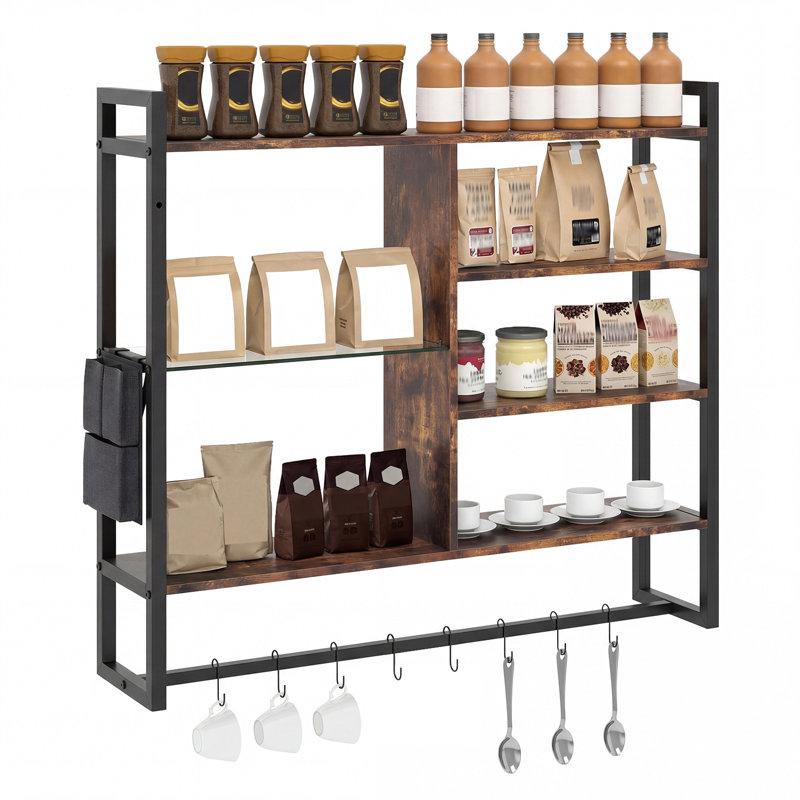96cm H x 107cm W Metal Floating Bookcase, Brown/Black
