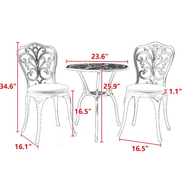 Ebern Designs Rust- Cast Aluminum 3 Patio Bistro - White, With ...