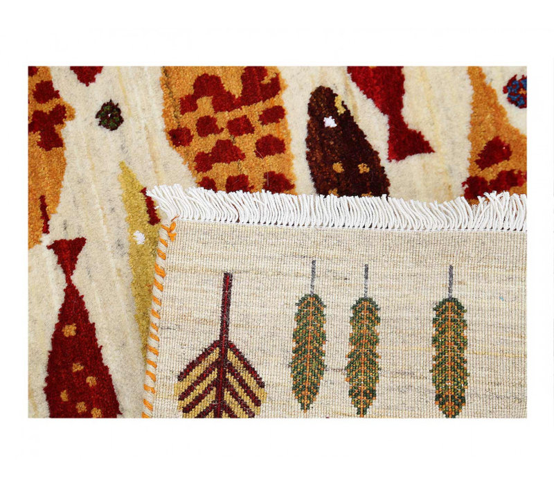 Tapis unique en laine ivoire, rouge, or 2 pi 1 po x 3 pi 1 po Winard