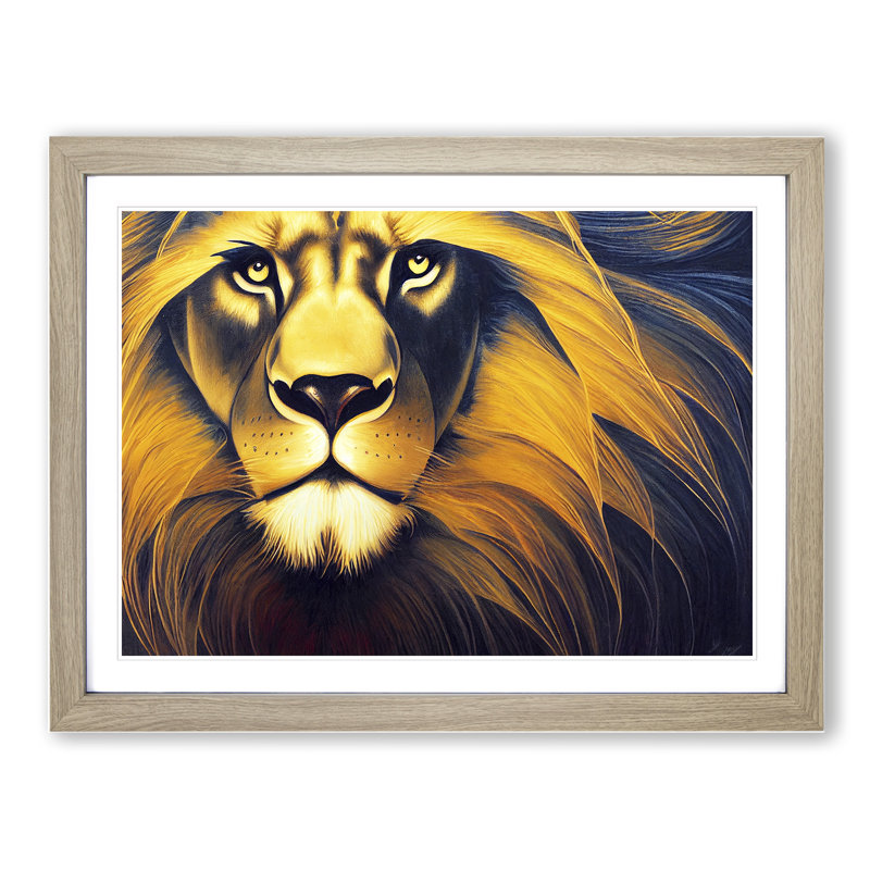 Invigorating Lion - Framed Print, 46cm H x 64cm W x 2cm D, Oak
