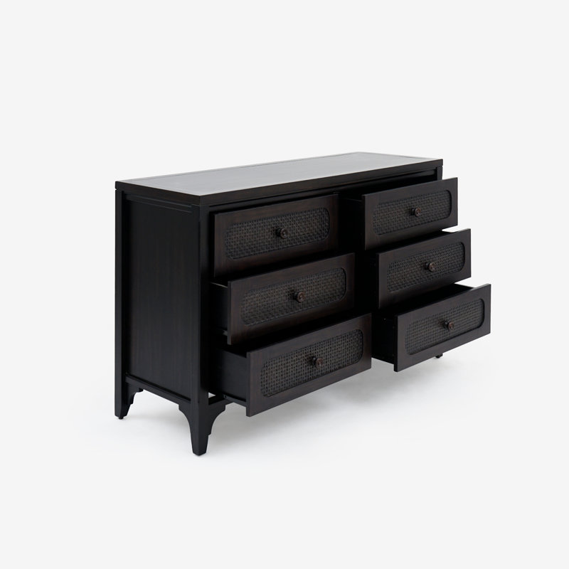 Lurian - Commode 6 tiroirs en rotin, Noir
