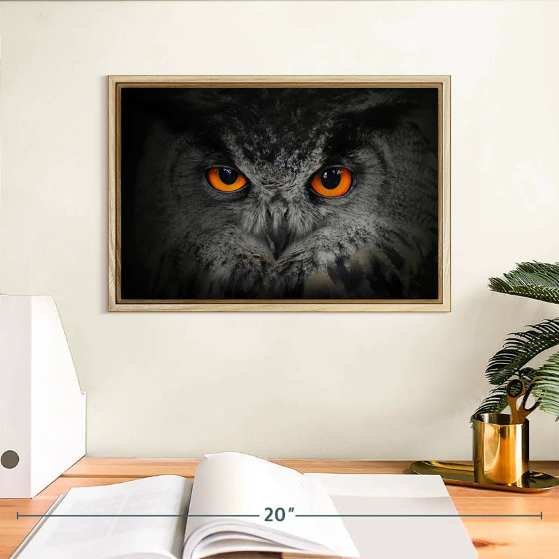 Hibou gris envoûtant, Cadre flottant en bois naturel, 13 po x 9 po