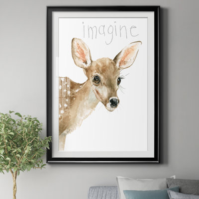 «Forest Fur Baby Deer», reproduction d'art graphique sur papier encadré