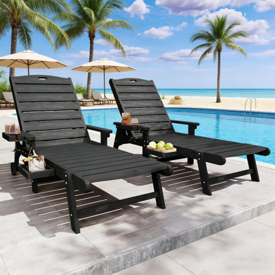 Adjustable HIPS Waterproof Pool Lounge Chair Wheels Lounge Chaise Set Outdoor Swimming Reclining Outdoor Chaise Lounge With Cup Holder Set Of Two