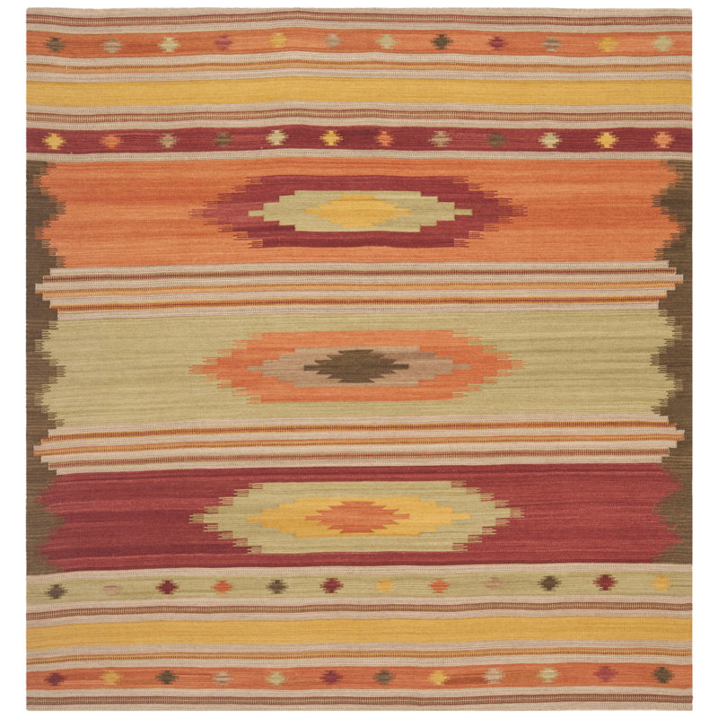 Bennett Hand Woven Wool Southwestern Rug, Square 5'