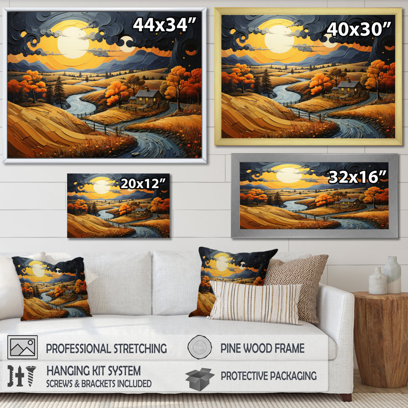 «Countryside Moody Skies Patchwork II», reproduction sur toile, H 30 po x l 40 po x P 1,5 po, Cadre naturel flottant