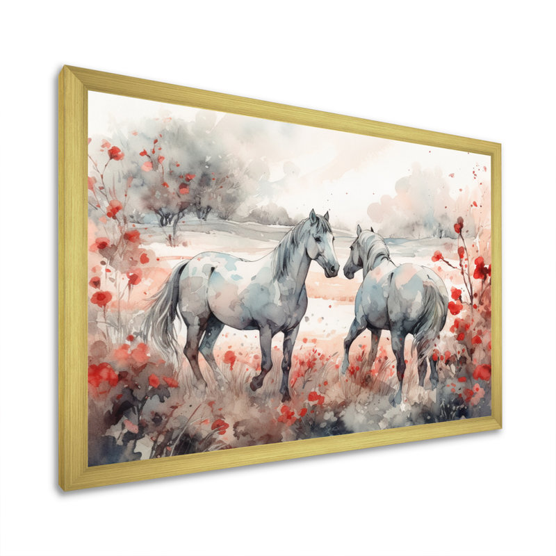 Cheval harmonie sur toile, Cadre doré à une seule photo, H 30 po x l 40 po x P 1,5 po