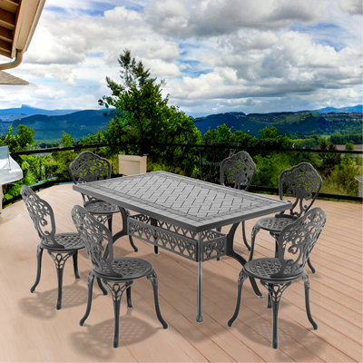 Ensemble de salle à manger en aluminium moulé résistant aux intempéries pour terrasses, cadre noir, installation facile