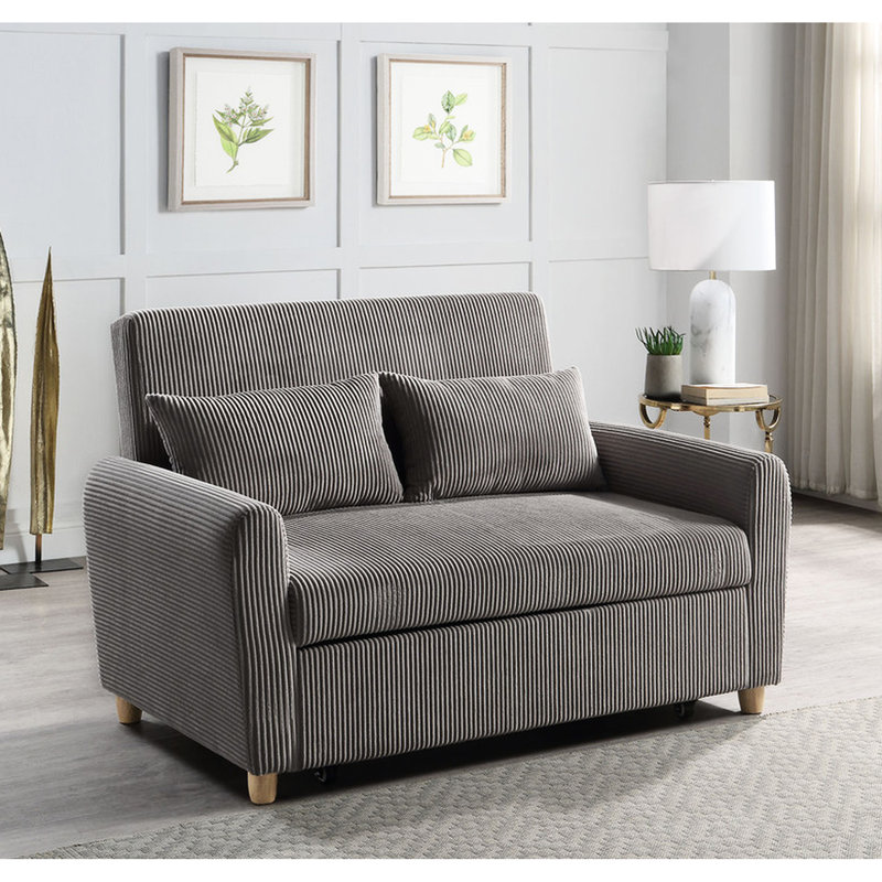 Canapé-lit convertible en velours côtelé marron, 137 cm de large, 94 cm de profondeur, 90 cm de hauteur, 50 kg, dimensions du couchage : 112 x 188 cm, 2 coussins décoratifs, hauteur d'assise : 44 cm, profondeur : 56 cm, largeur : 112 cm, hauteur du dossier : 51 cm, hauteur des pieds : 7 cm
