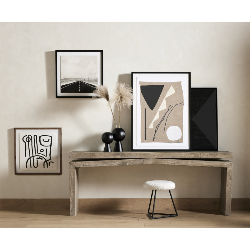 Feel It Black and White Abstract Art with Wooden Frame