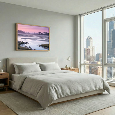 Ensemble de 1 tableau sur toile représentant un paysage de coucher de soleil