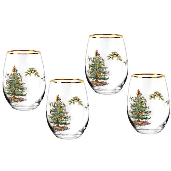 Libbey 12 Days of Christmas Drinking Glasses Pfaltzgraff Accent Set of 4 5  3/4 Tall 17 Oz. 