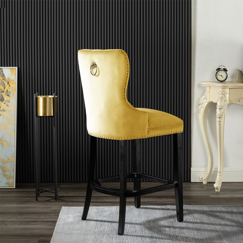 Eadie Upholstered Counter Stool with Solid Wood Frame, Mustard