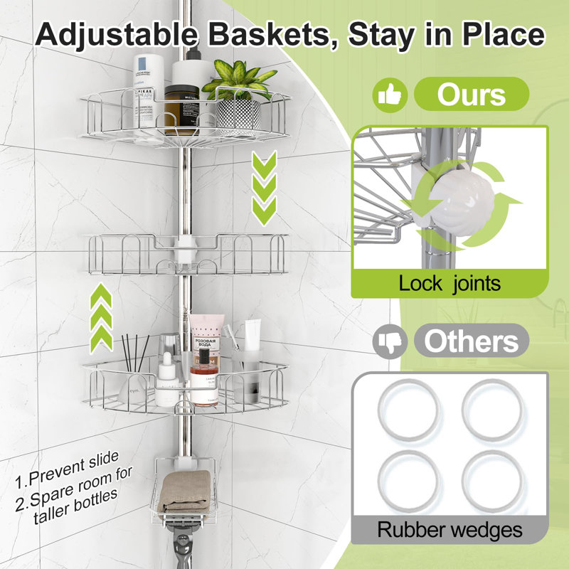 Stainless Steel Adjustable Floor to Ceiling Corner Shower Caddy