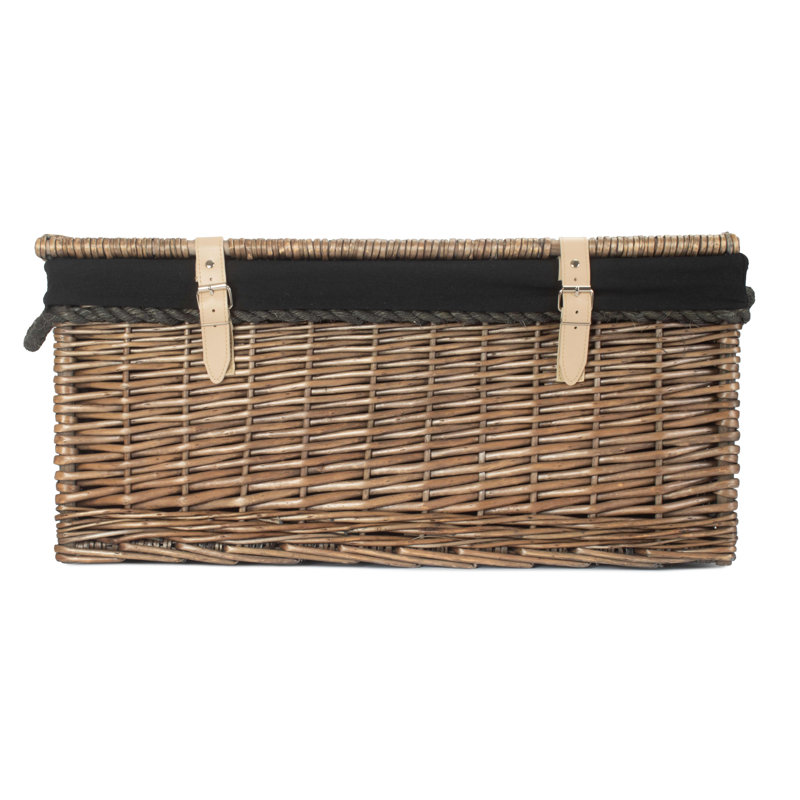 Wicker Rope Handled Trunk with Lining, Antique Wash/Black