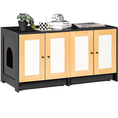 Double bac à litière pour chat, meubles cachés avec porte de grattoir 47 po x 19,8 po x 21,8 po, noir