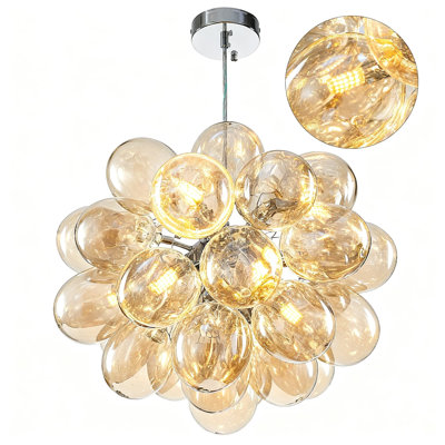 Luminaire de lustre moderne avec orbes en verre soufflé à la main, plafonnier semi-encastré pour salle à manger et salon