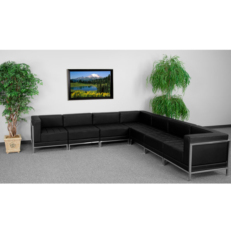 Hercules Imagination Series 7 Piece LeatherSoft Modular Sectional Configuration - Stainless Steel Legs